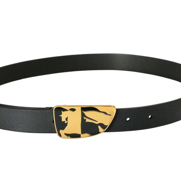 Burberry "Shield Split EKD" Black Leather Buckle Decorated Belt Sz S - Picture 2 of 4